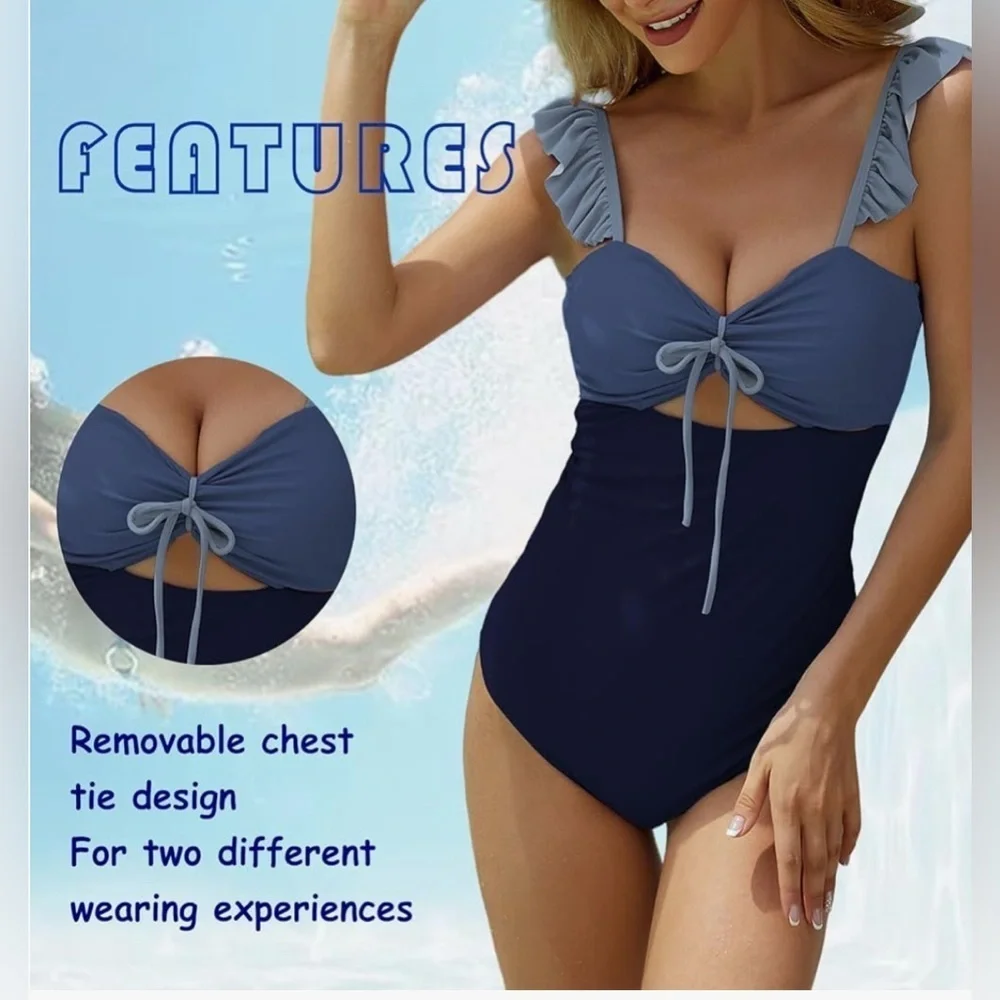 NWT- Stylish Blue Ruffle Swimsuit